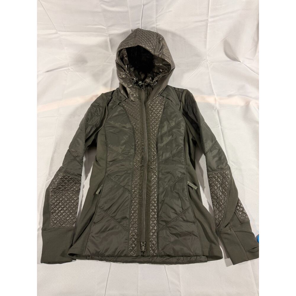 Athleta Hybrid Quilted Jacket Women Small Black Diamond Puffer Hooded